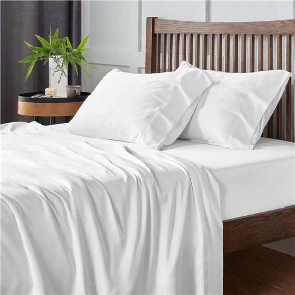 LUXURIOUS 100% Organic Bamboo Sheets King Size - 4 Piece Set, White